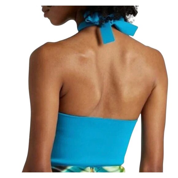 Alice + Olivia TURQUOISE BLUE Front CROSS Back Tie Halter Top I Size: XS - Picture 2 of 12
